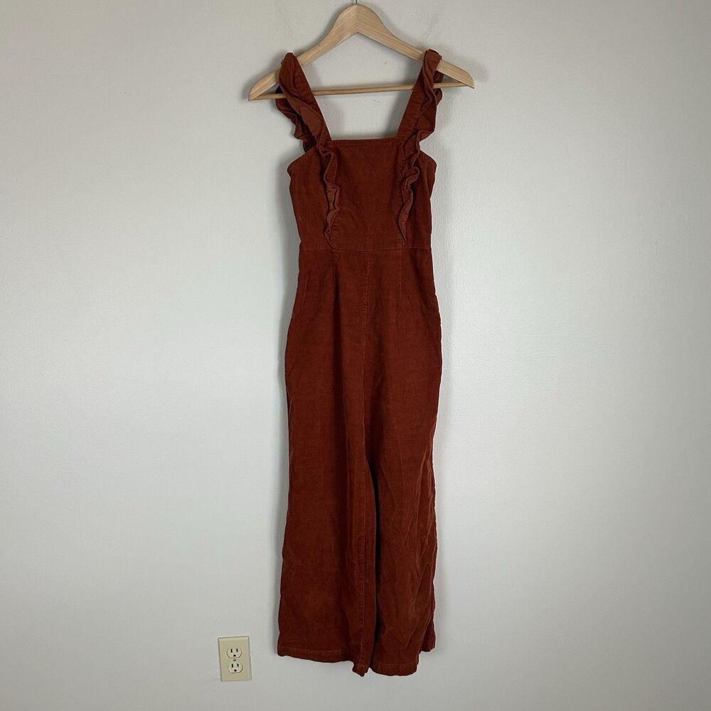 Urban Outfitters XS Overalls Jumpsuit Corduroy Rust Orange Wide Leg Teacher